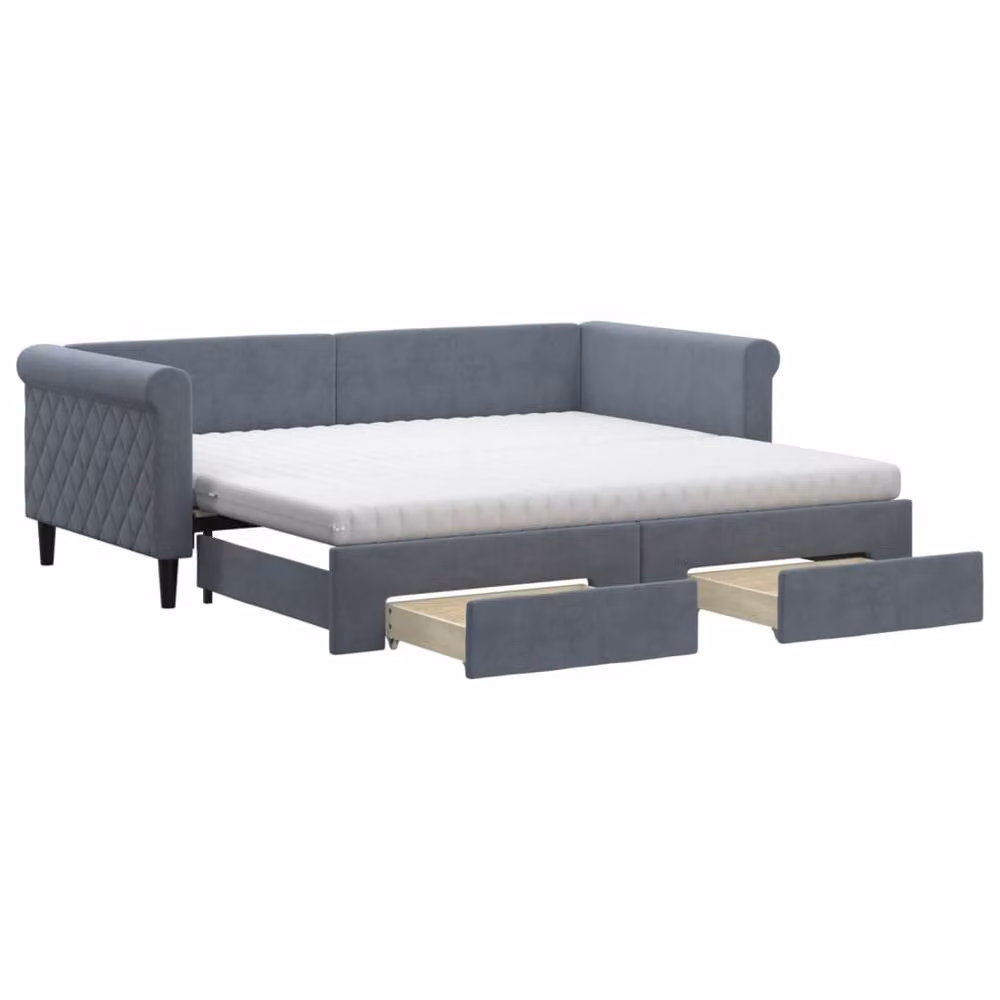 Berkfield Home Velvet Daybed with Trundle and Drawers, Grey, W/D/H: 90 x 190 cm – 2