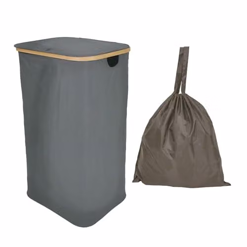 Libbi Lou Grey Bamboo Laundry Basket and Storage Hamper with Removable Inner Bag, 100L, W: 43 cm, D: 32 cm, H: 75 cm