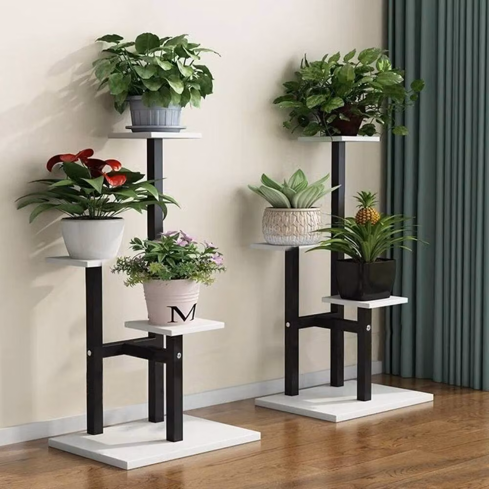 KORVIXA 4-Pot Tall Metal Plant Stand Planter in Multicolour, H 82.0 x W 34.8 x D 23.6 cm – 2