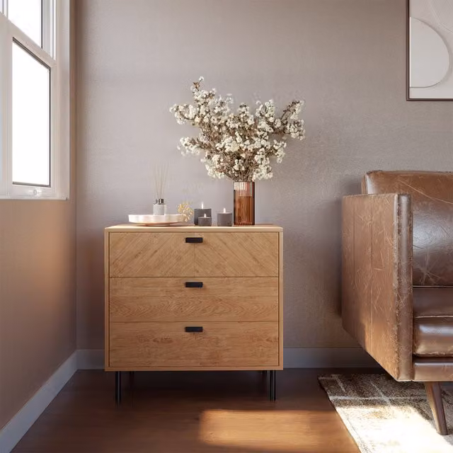 Seconique Modern 3 Drawer Chest in Oak Brown