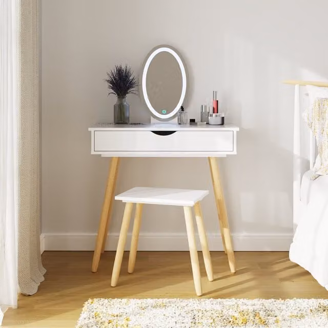GFW Signy LED Dressing Table Set in White