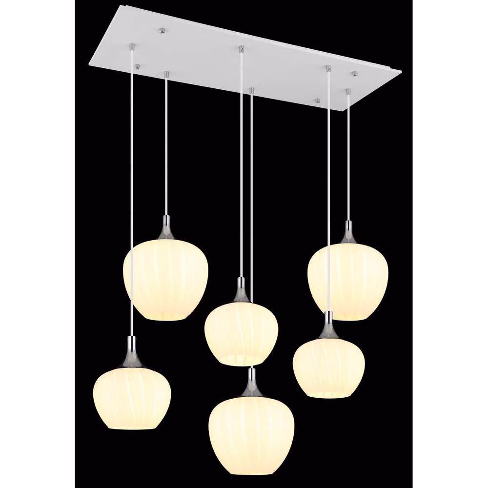 Globo Lighting Modern Rectangular Pendant Lamp in White and Chrome with Opal Glass Shades, 6x E27 Sockets, H x W x D: 120 x 86 x 42 cm – 5