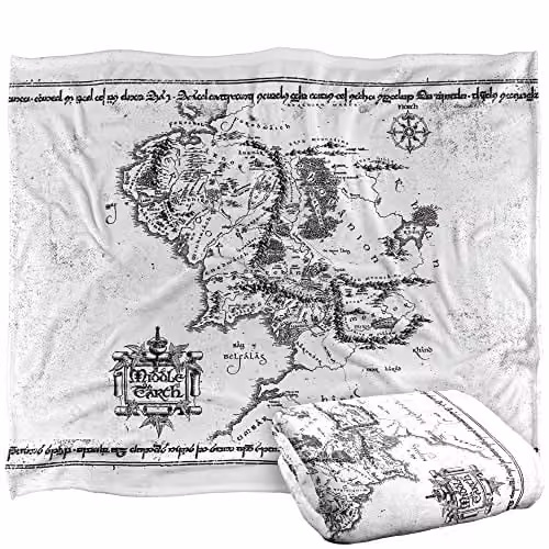 LOGOVISION Lord of the Rings Middle Earth Map Throw Blanket, White, W: 152 cm, D: 127 cm