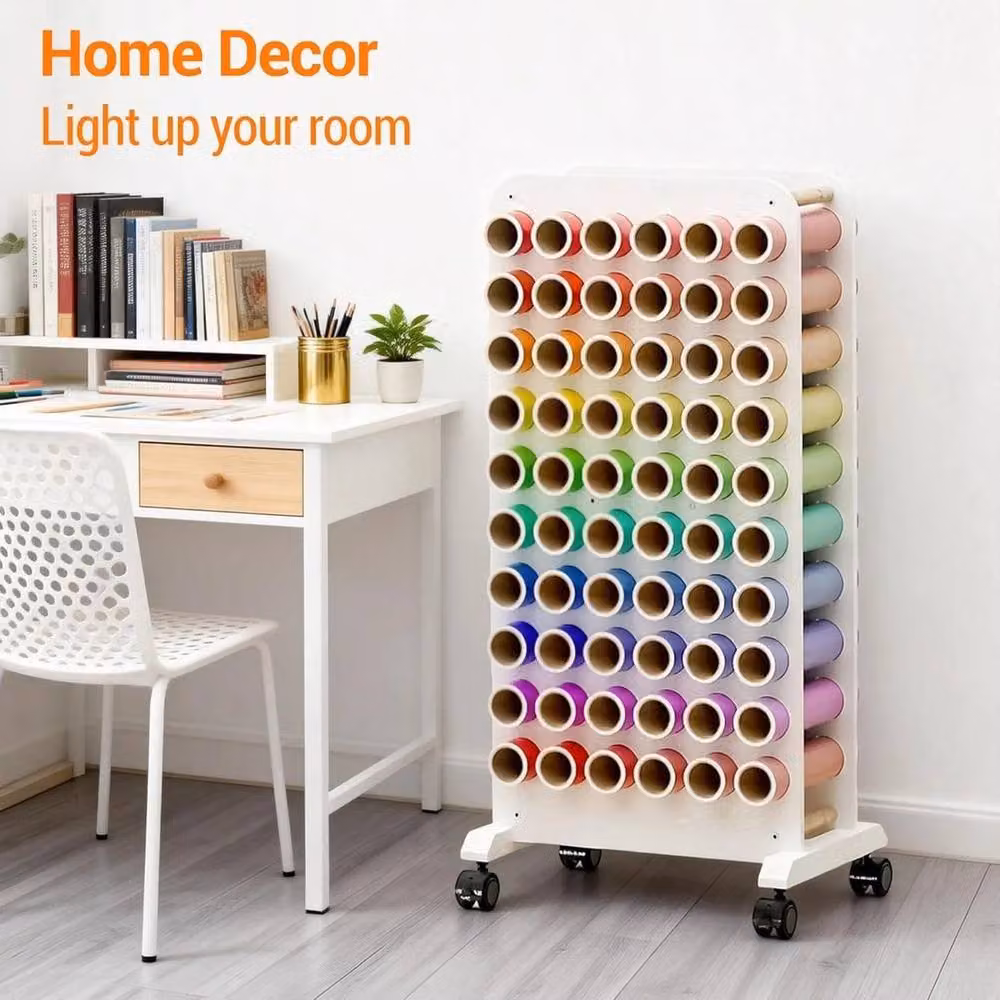 ERGOVEXA Rolling Craft Storage Trolley with Back Panel in White and Multicolour – 3
