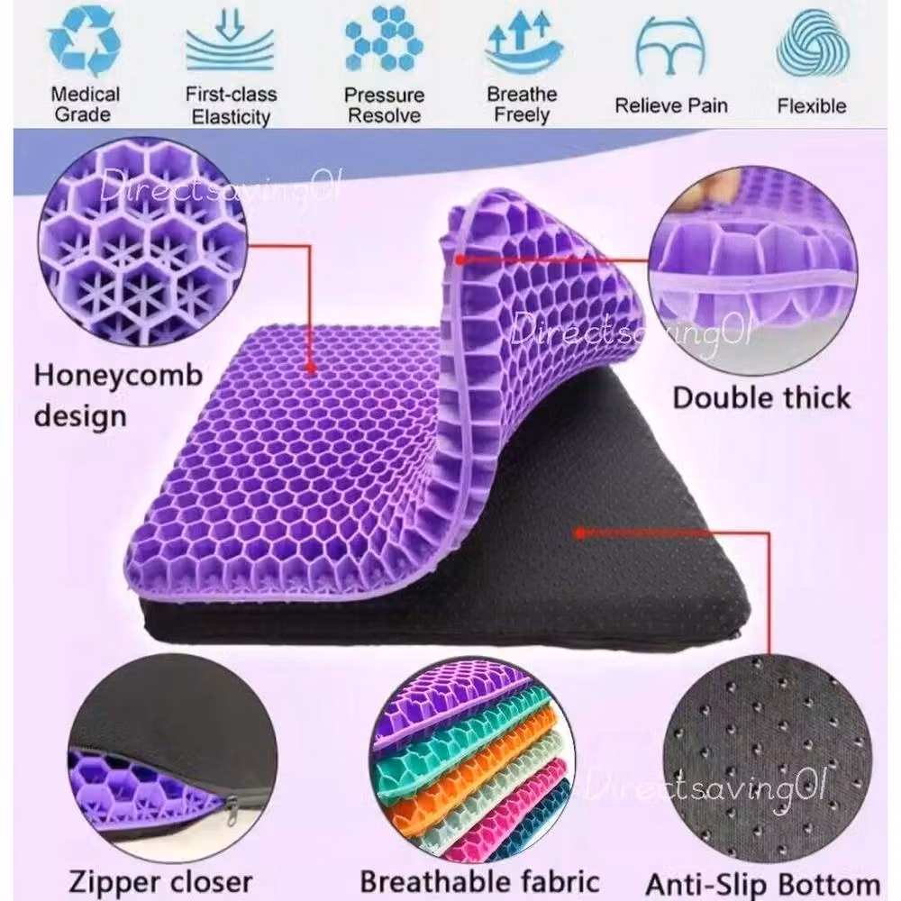 KORVIXA Gel Honeycomb Seat Comfort Cushion, Purple, W: 120 cm, D: 90 cm – 3