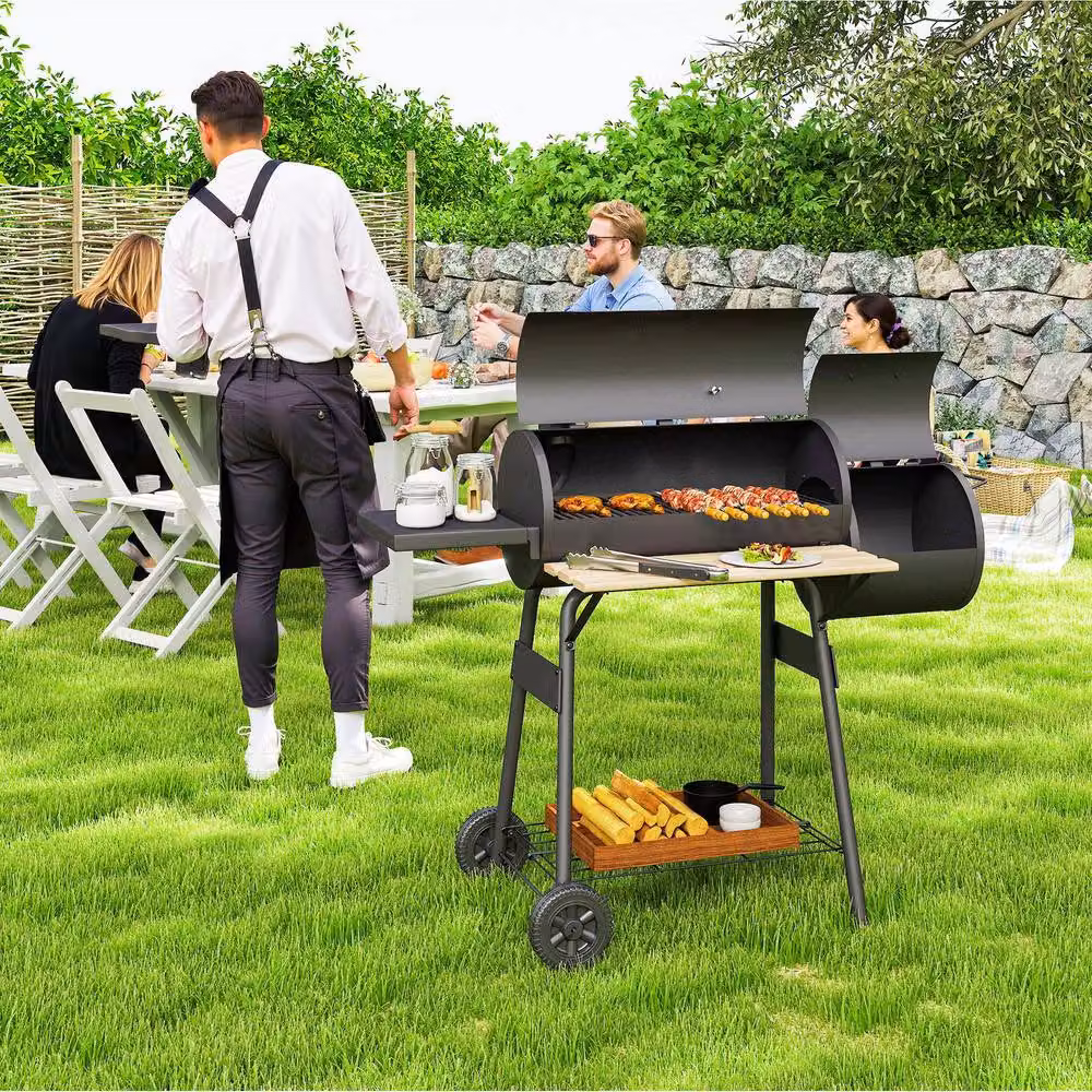 Rolipo Portable Charcoal BBQ Grill with Thermometer and Wheels, Black, W: 104 cm, D: 124 cm, H: 53 cm – 4