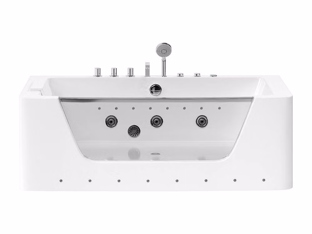Vente-unique Semi-Island Glass Whirlpool Bath, 1 Seater, White, W/D/H: 170 x 85 x 90 cm – 2