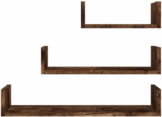 Berkfield Home Set of 3 Wall Mounted Display Shelves in Smoked Oak Brown Engineered Wood – 1