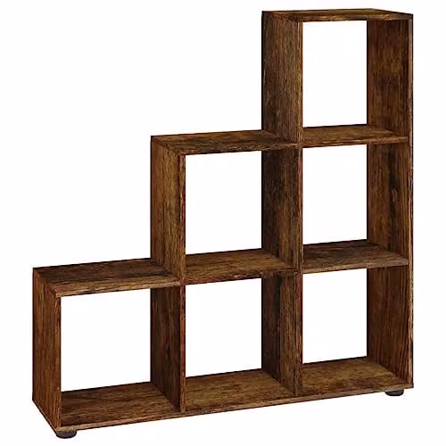 vidaXL Staircase Bookcase in Smoked Oak, Modern Freestanding Open-Back Shelving Unit, Height: 107 cm – 1