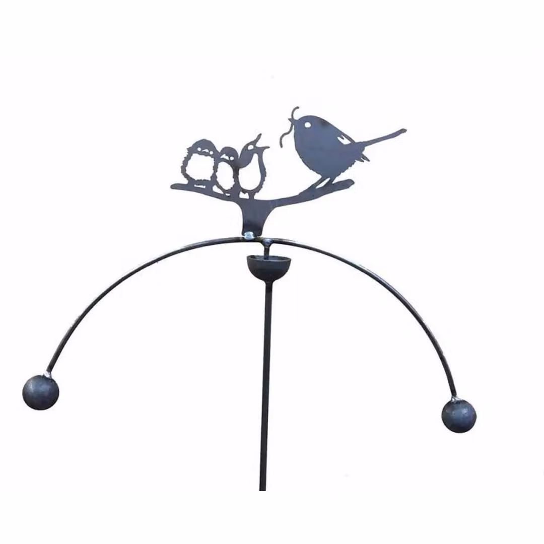 Poppyforge Birds Feeding Wind Rocker Double Steel Bird Feeder in Brown, W54 x H148.5 cm – 2