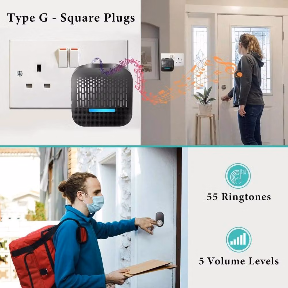FLAVORA Plug-in Wireless Doorbell, Waterproof, Black – 3