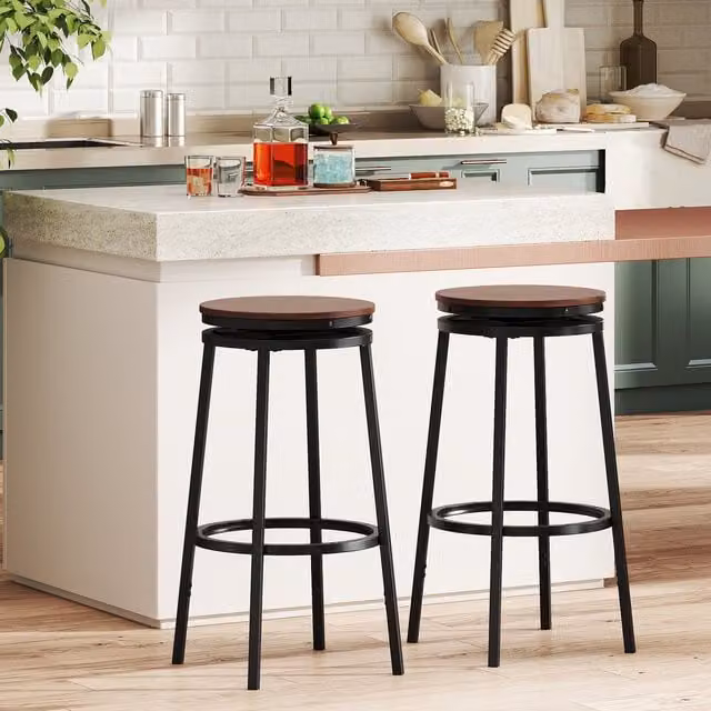 Set of 2 COSTWAY Adjustable Industrial Kitchen Stools in Brown with Metal Frame