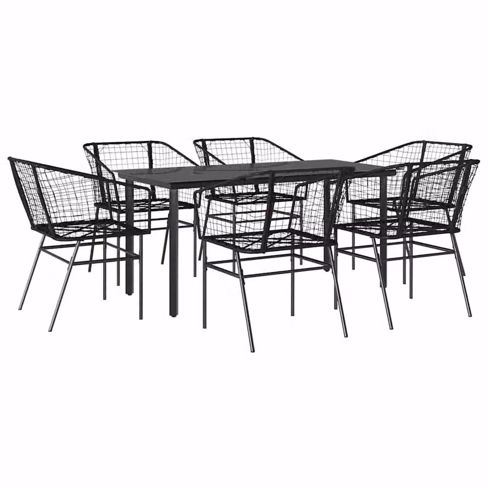 Berkfield Home Beautiful 7 Piece Black Poly Rattan Garden Dining Set with Glass Top – 2