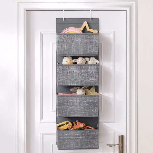Songmics Over Door Hanging Wardrobe Storage Organiser in Grey with Plastic Baskets