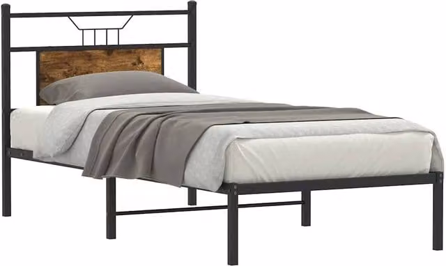 Berkfield Home Decorative Bed Frame in Smoked Oak and Brown, W/D/H: 80 x 200 cm