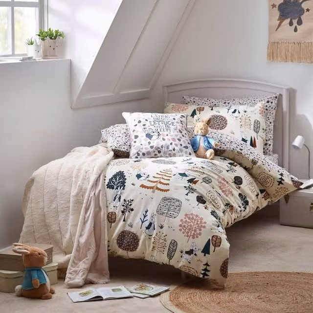 Peter Rabbit Scandi Woods Reversible Brushed Cotton Duvet Cover Set, Multicolour, Single