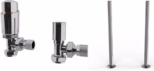 Talus Bold Thermostatic Radiator Valve Installation Kit with Thermostat Head, Angle, Chrome/Silver Finish, 1/2 inch