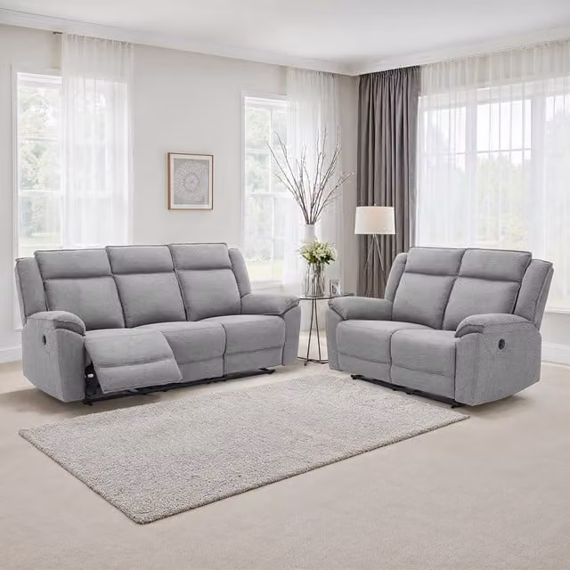 More4Homes Skye 3 and 2 Seater Linen Electric Recliner Sofa Set in Grey
