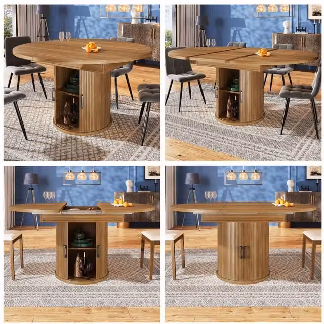 BTM Extendable Round Dining Table in Brown, Seats 6, with Butterfly Leaf – 1