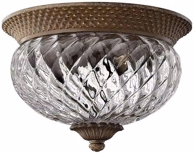 Elstead Plantation 2 Light Small Semi Flush Ceiling Light in Bronze with Transparent Glass