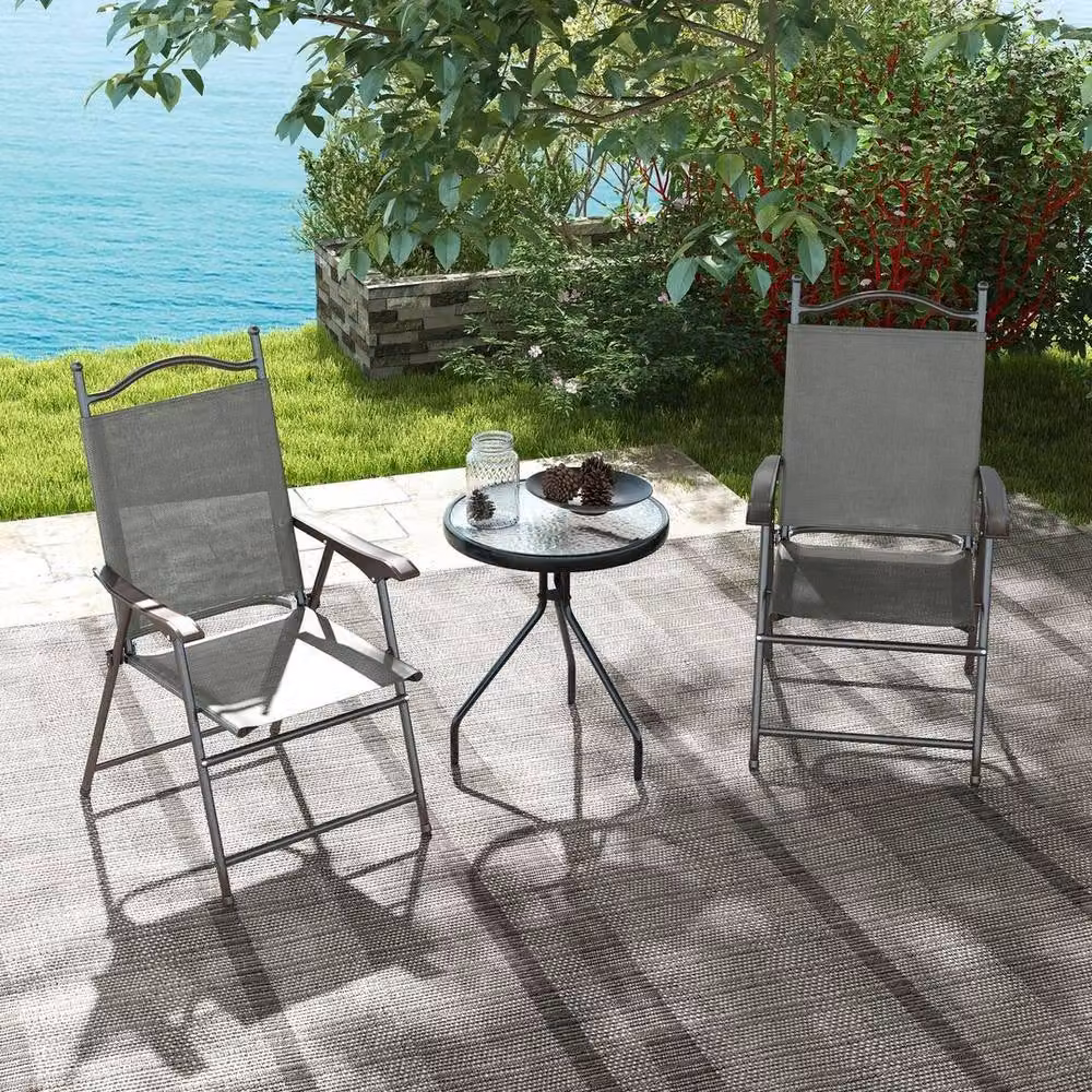 NESTLUNE Set of 2 Folding Chairs with Breathable Mesh Fabric in Dark Grey – 3