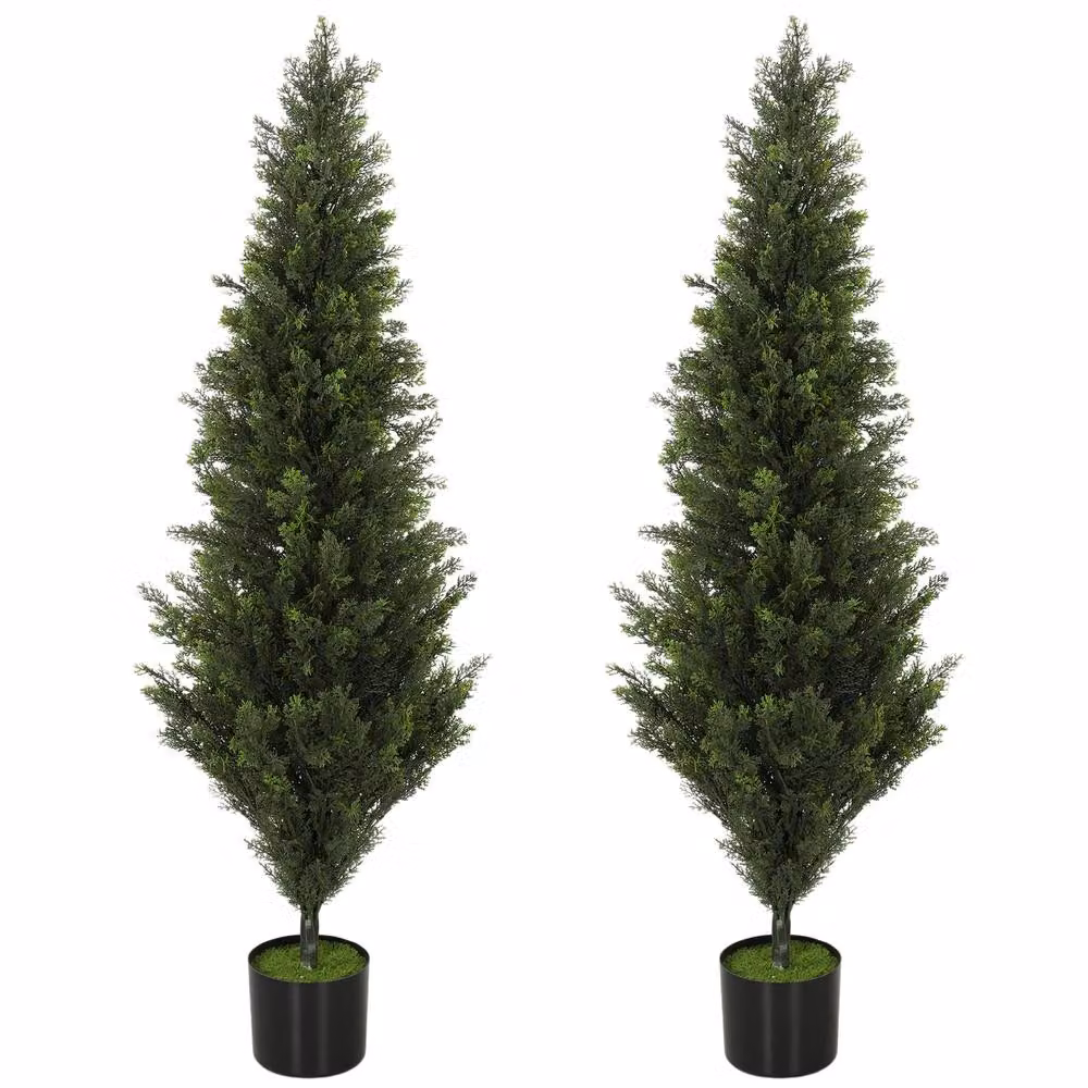 HOMCOM Set of 2 Green Decorative Artificial Cypress Trees in Weighted Concrete Pots, Height: 120 cm – 2