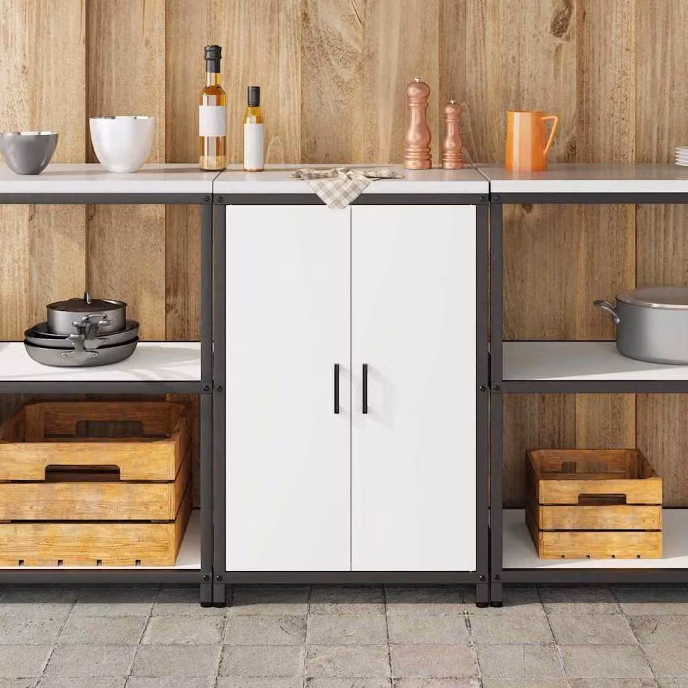 Berkfield Home White Steel Kitchen Storage Cabinet with Internal Shelves and Hinged Doors W/D/H: 92.0 x 50.0 x 60.0 cm – 3