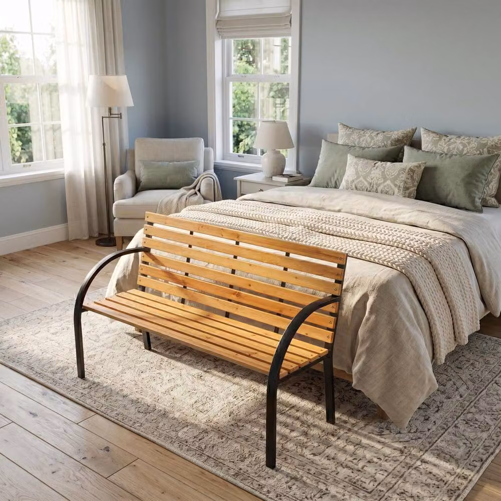 Samuel Alexander Ambleside 2 Seater Industrial Indoor Bench in Brown and Black with Armrests, W/D/H: 117 x 42 x 86 cm – 4
