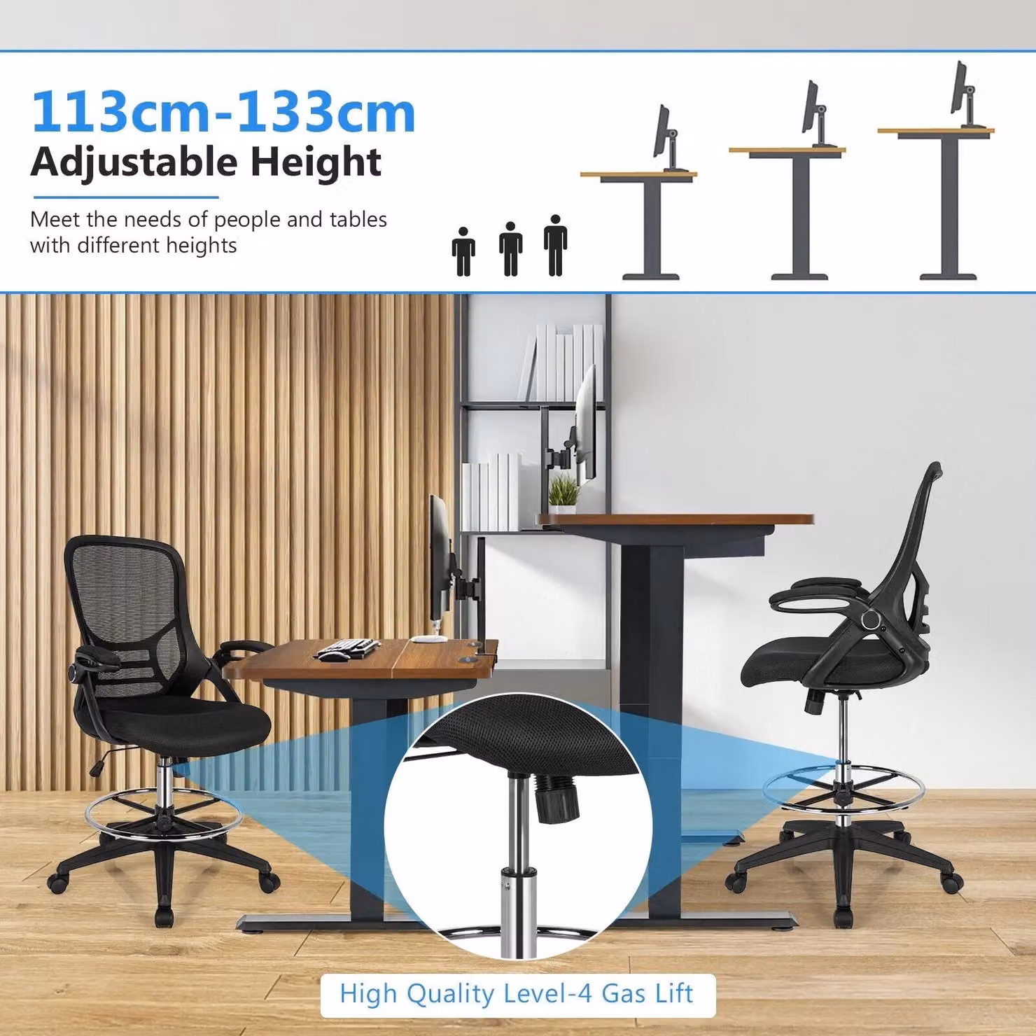 Costway Ergonomic Mid-Back Swivel Drafting Chair with Armrests and Foot Ring in Black – 6