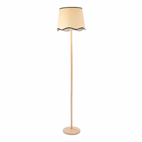 ValueLights Triston Natural Wood Floor Lamp with Black Trim Scallop Shade – 1