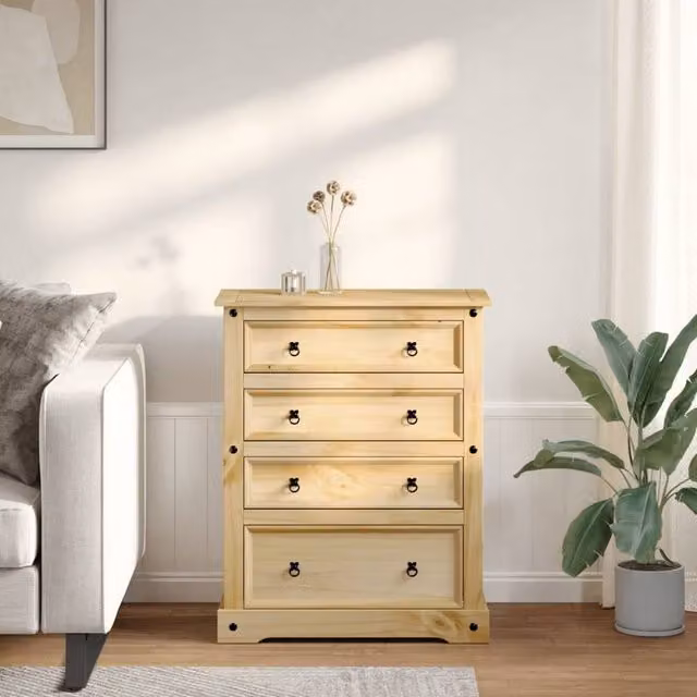 Berkfield Home Beautiful Corona Chest of Drawers in Light Brown Solid Pine W/D/H: 92 x 48 x 120 cm