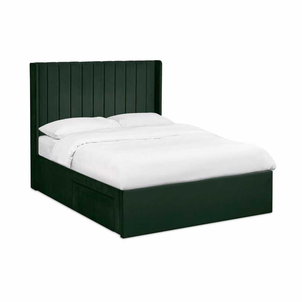 Cheshire Coral Double Bed in Bottle Green Velvet with Dual Storage Doors – 2