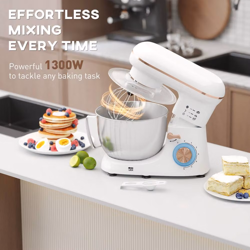 HOMCOM Electric Stand Mixer in White with 4.5L Capacity and Stainless Steel Accessories – 3