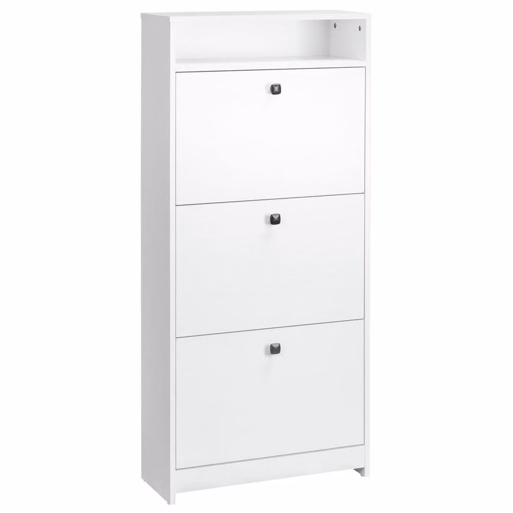Wyld Haus Kero Vemo Slim White Shoe Cabinet with 3 Tilting Compartments and Top Shelf, H: 132 cm, W: 60 cm, D: 24 cm – 2