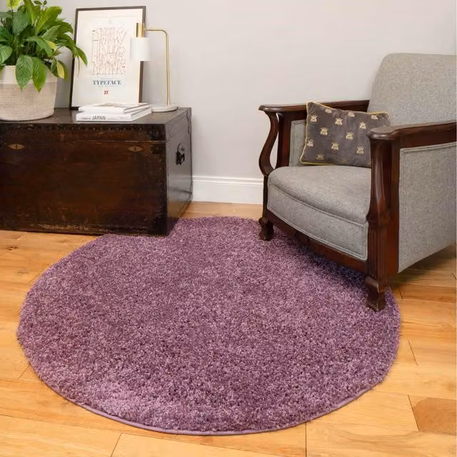 The Rug House Soft Shaggy Square Living Area Rug in Purple, W/D/H: 135 x 135 x 3 cm