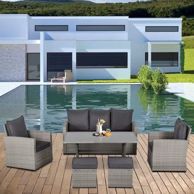 Outsunny Modern Grey PE Rattan and Metal Patio Sofa Furniture Set
