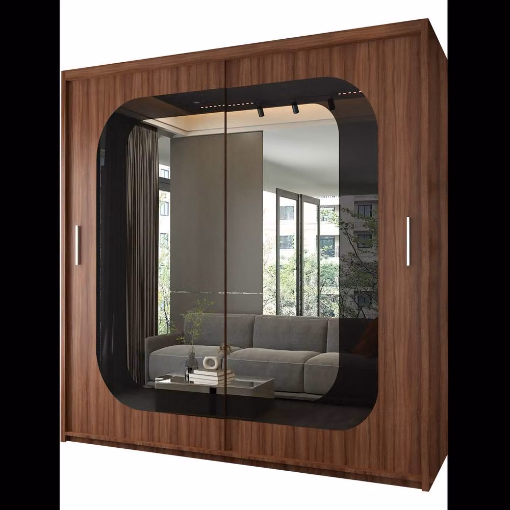 Sliding Wardrobes 4U Modern Double Door Sliding Wardrobe with LED Light in Walnut, W: 150 cm, H: 217 cm – 2