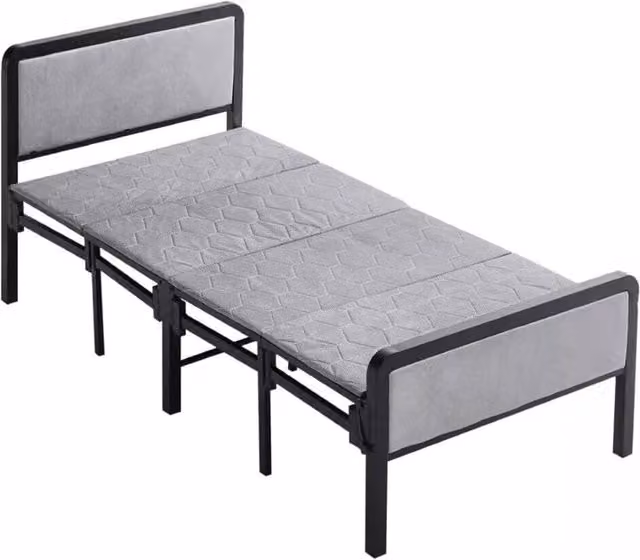 Havendro Folding Single Guest Bed with Padded Foam and Black Metal Frame, W/D/H: 190 x 90 x 80 cm