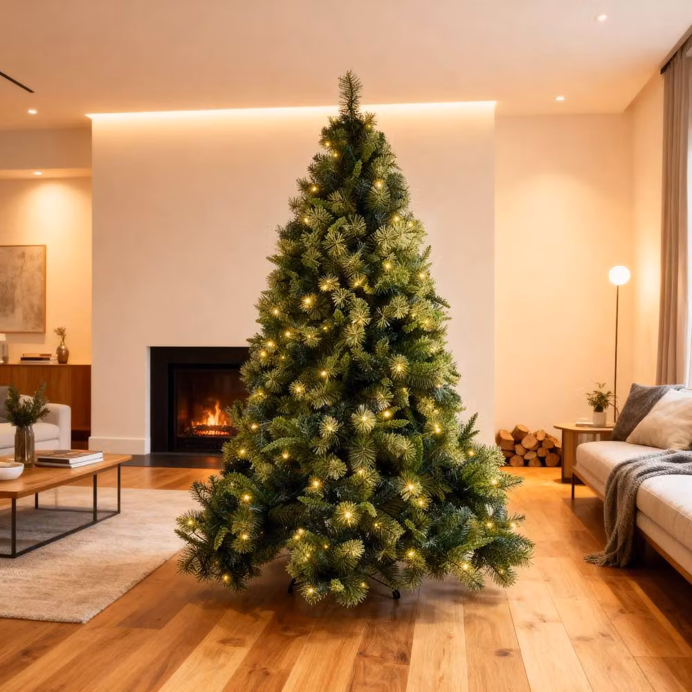 Shatchi 8ft Pre-Lit Kentucky Pine Artificial Green Christmas Tree with Warm White LED Lights – 2