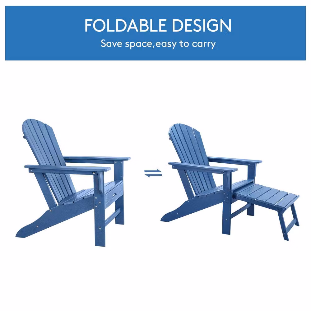 Mona Vale Furniture All-Weather Outdoor Foldable Adirondack Lounge Chair with Footrest in Blue – 6