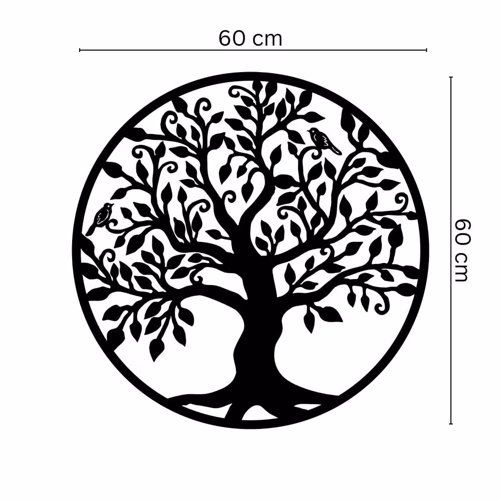 Decortie Tree of Life with Birds Metal Wall Decor, Black, 60 x 60 cm – 2
