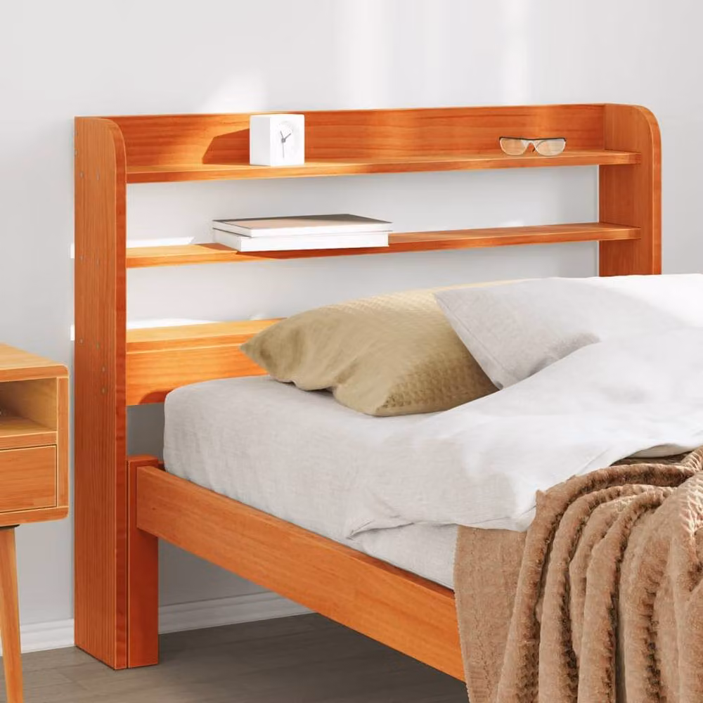 Berkfield Home Rustic Solid Wood Pine Headboard with Integrated Shelves, Wax Brown, Width: 100 cm – 2