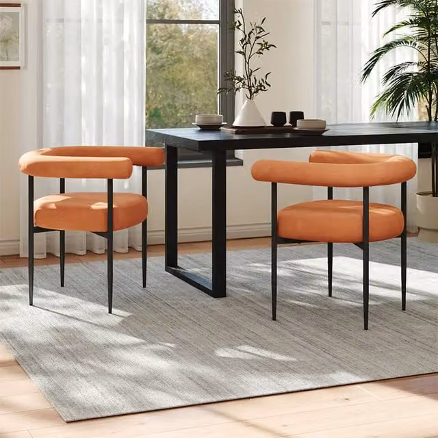 Livingandhome Set of 2 Modern Upholstered Dining Chairs with Armrests in Orange