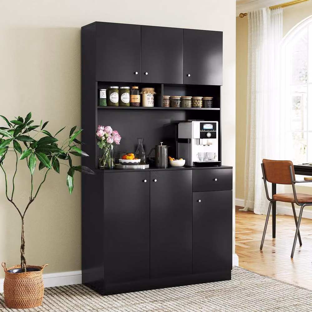 Costway Modern Black Tall Kitchen Cupboard Buffet Pantry Storage Cabinet with USB Ports – 9