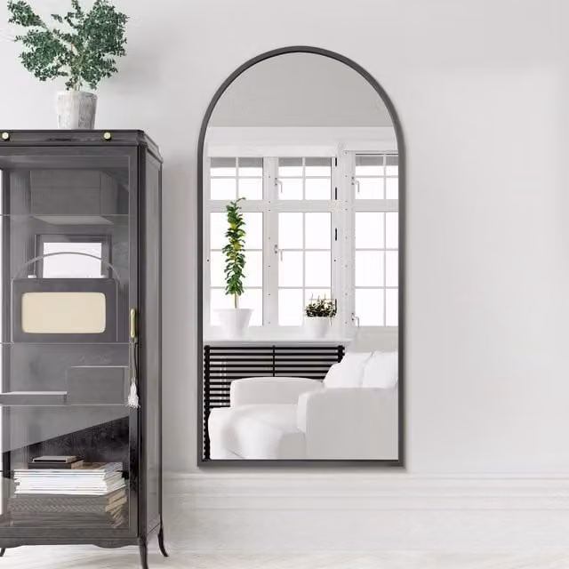 MirrorOutlet Arcus Black Framed Arched Leaner Wall Mirror, H 180 cm x W 90 cm