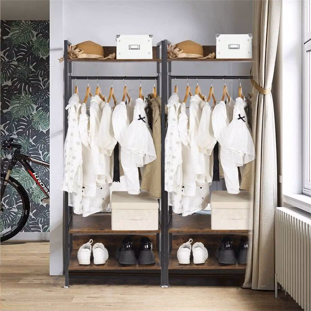 Kelvenix Rustic Wooden Clothes Garment Rail in Brown – 3