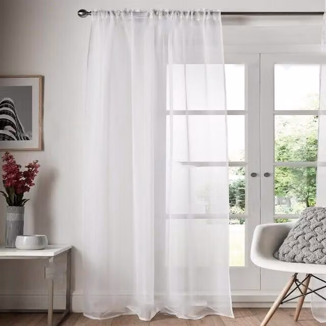 Roseley White Transparent Plain Voile Fabric Panel Curtain with Rod Pocket, Height: 182.88 cm