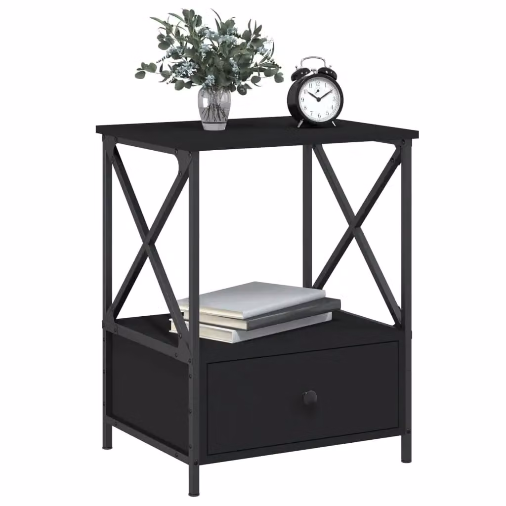 Berkfield Home Set of 2 Black Industrial Bedside Tables, W/D/H: 50 x 41 x 65 cm – 3