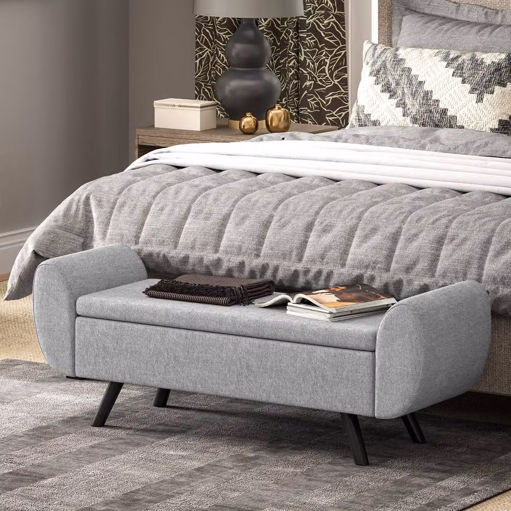 Wyld Haus Nesama Grey Linen Look Upholstered Storage Bench with Armrests – 3
