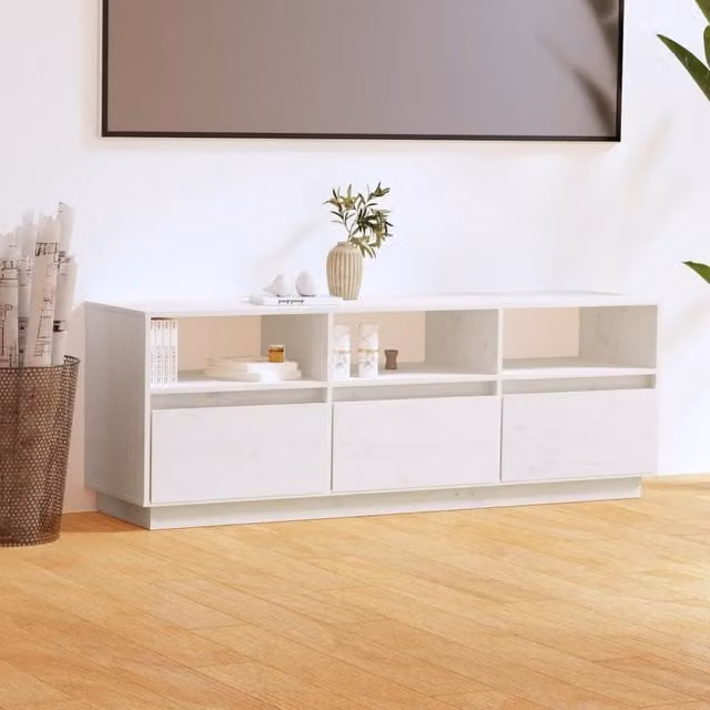 Berkfield Home White Solid Wood Pine TV Cabinet W/D/H: 140 x 37 x 50 cm – 1